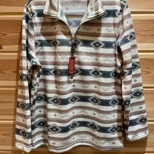 Roper Men's Zip Up Sweater - Beige and Navy Pattern